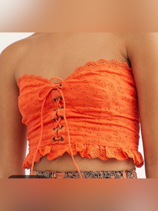 Free People Tops - Free People Orange Eyelet Corset Tube Top Size Medium